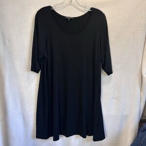 Eileen Fisher Shift Dress Large Black Elbow  Sleeve Pullover Knee Length EUC